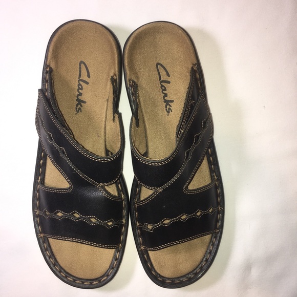 Clark’s Leather Slide Sandals Women’s Brown Sz: 7N - Picture 2 of 10